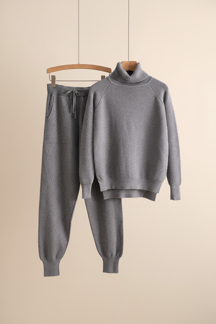 Ribbed Turtleneck Knit Set - Editorial